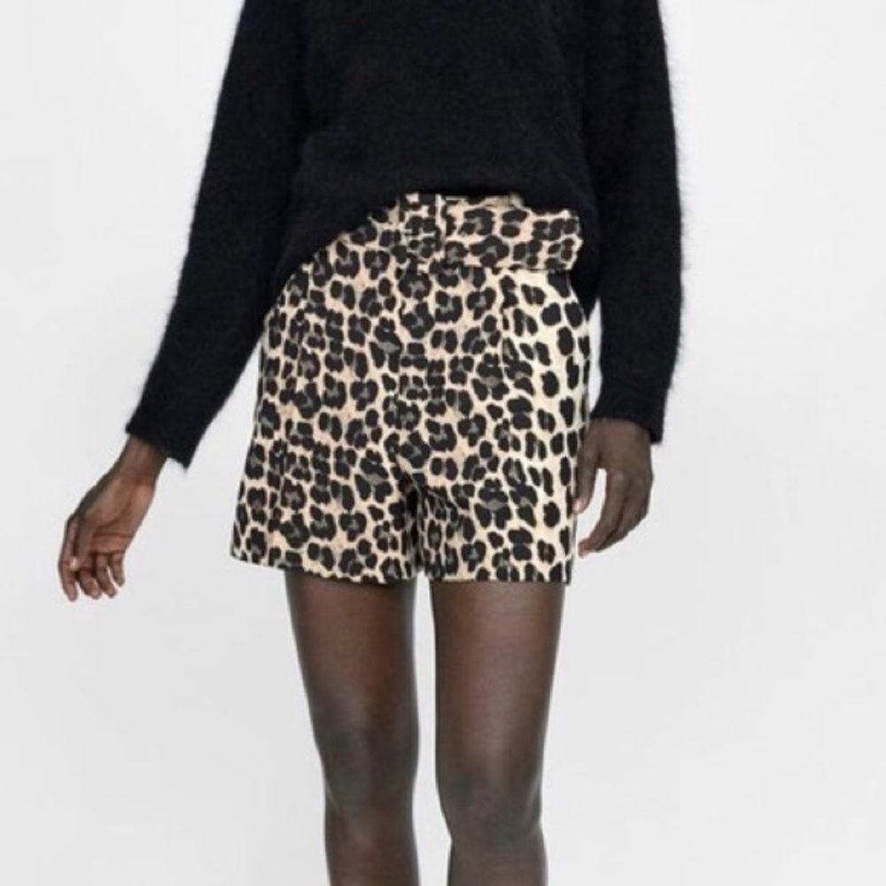 Zara Leopard Print Belted Shorts